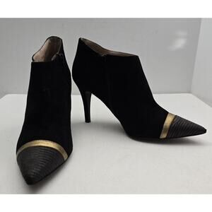 Lodi Boot Ankle Bootie Black Gold Stripe/Embossed Toe Black Heel Point Toe Sz 40